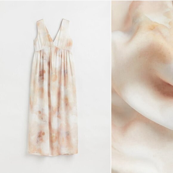 H&M Long Maxi V-neck Dress Nutural Colors Size XS NWT - Picture 1 of 7